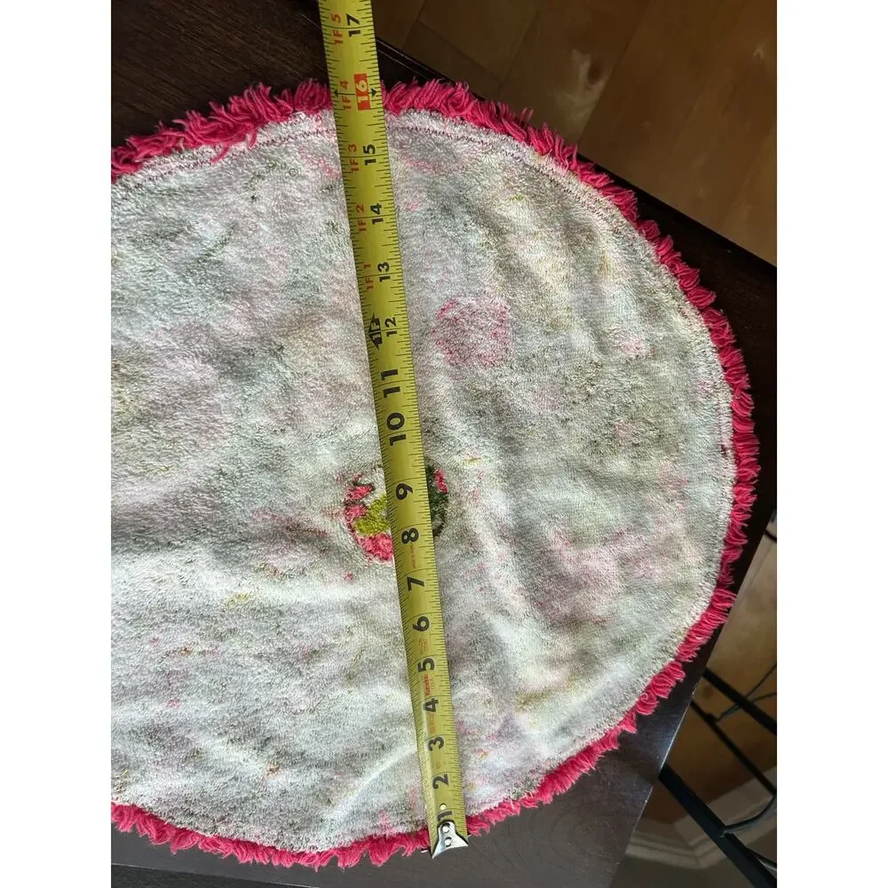 Vintage round hand towel vibrant pink fringed MOD flower power